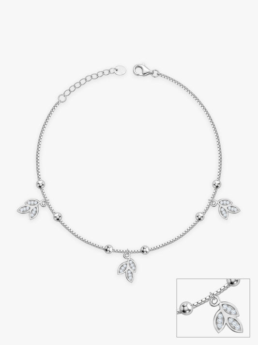 Silver Dangling Triple Leaf Charm Anklet