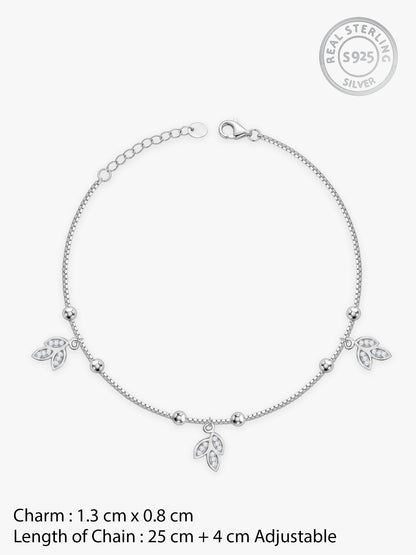 Silver Dangling Triple Leaf Charm Anklet