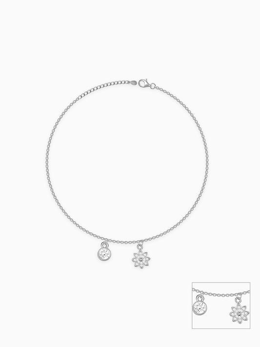 Silver Floral Charm Anklet