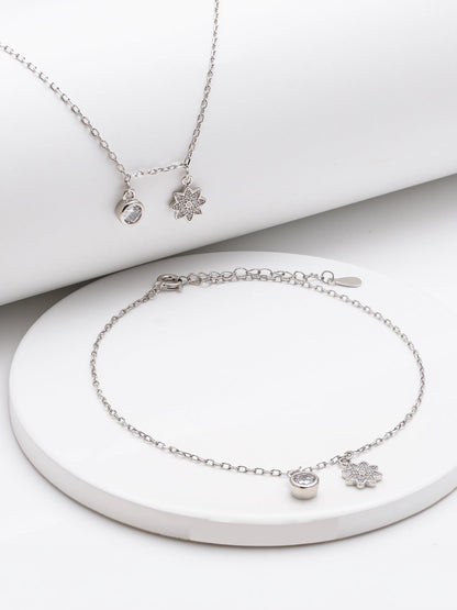 Silver Floral Charm Anklet