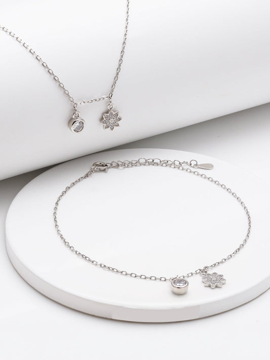 Silver Floral Charm Anklet