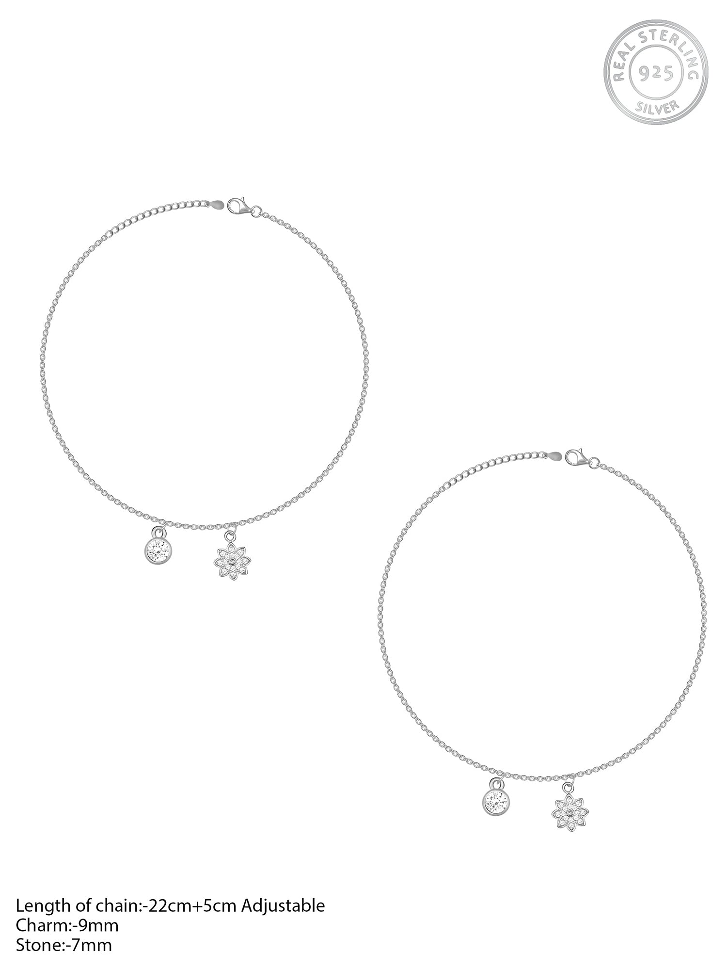 Silver Floral Charm Anklet