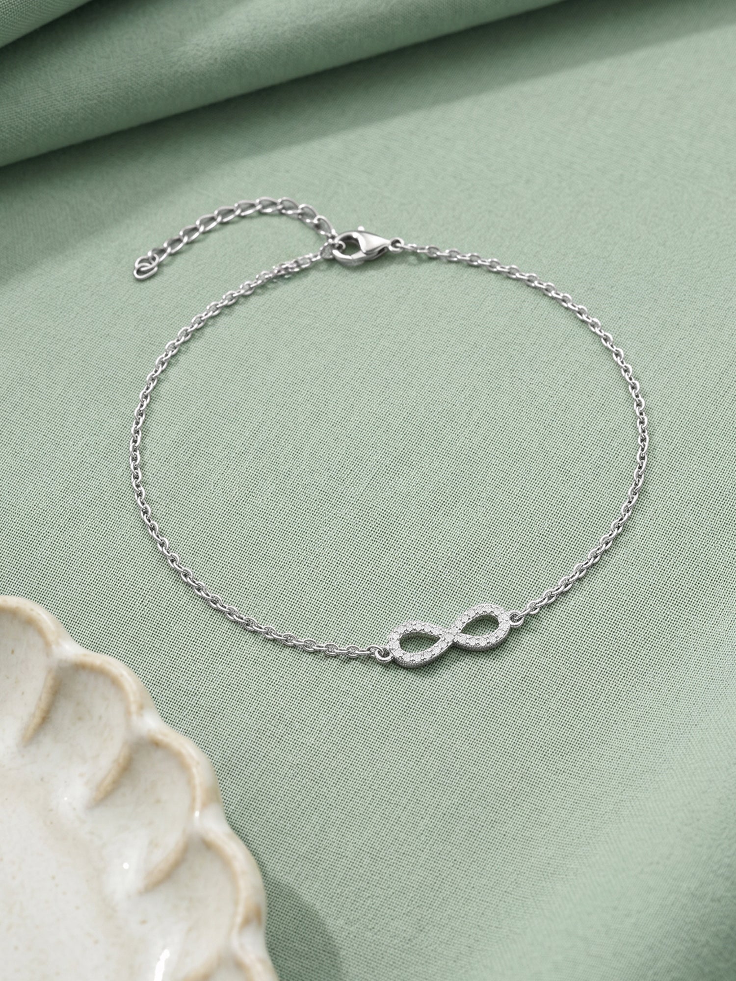 Silver Infinity Zircon Anklet