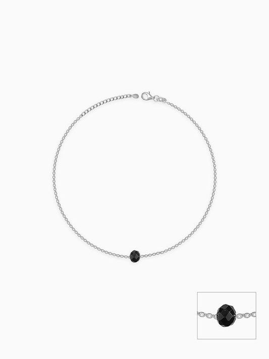 Silver Minimal Black Bead Anklet