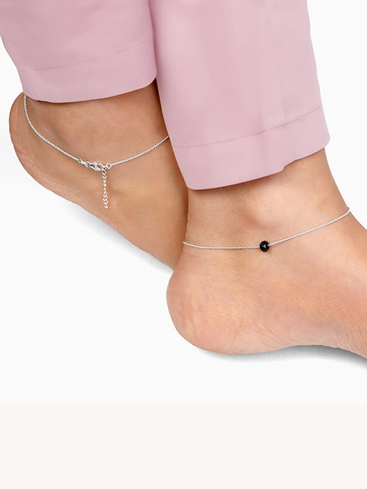 Silver Minimal Black Bead Anklet