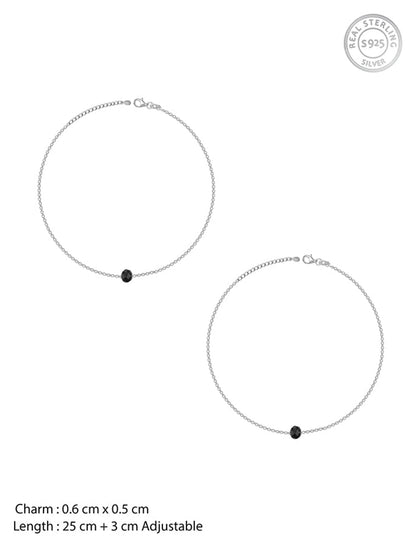 Silver Minimal Black Bead Anklet