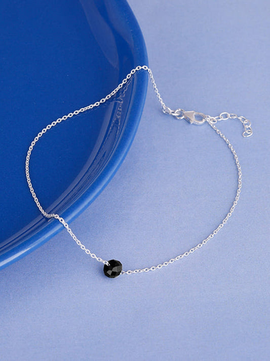 Silver Minimal Black Bead Anklet