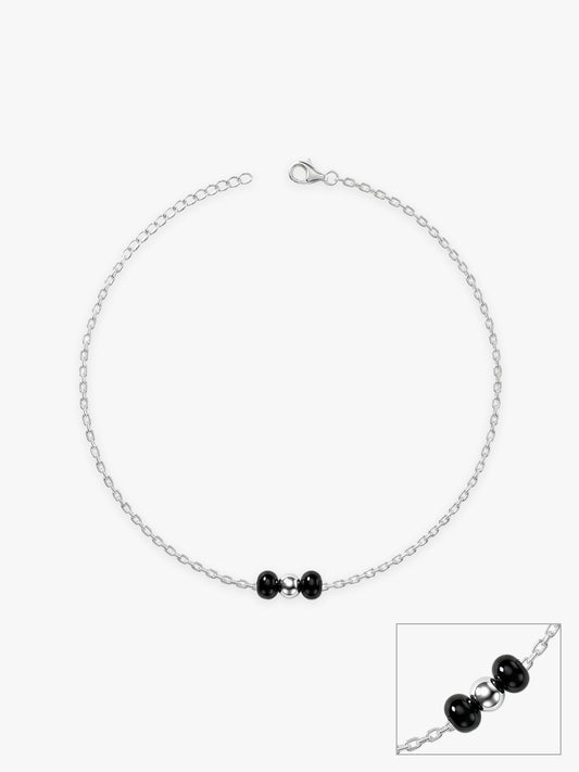 Silver Minimal Black Beads Anklet