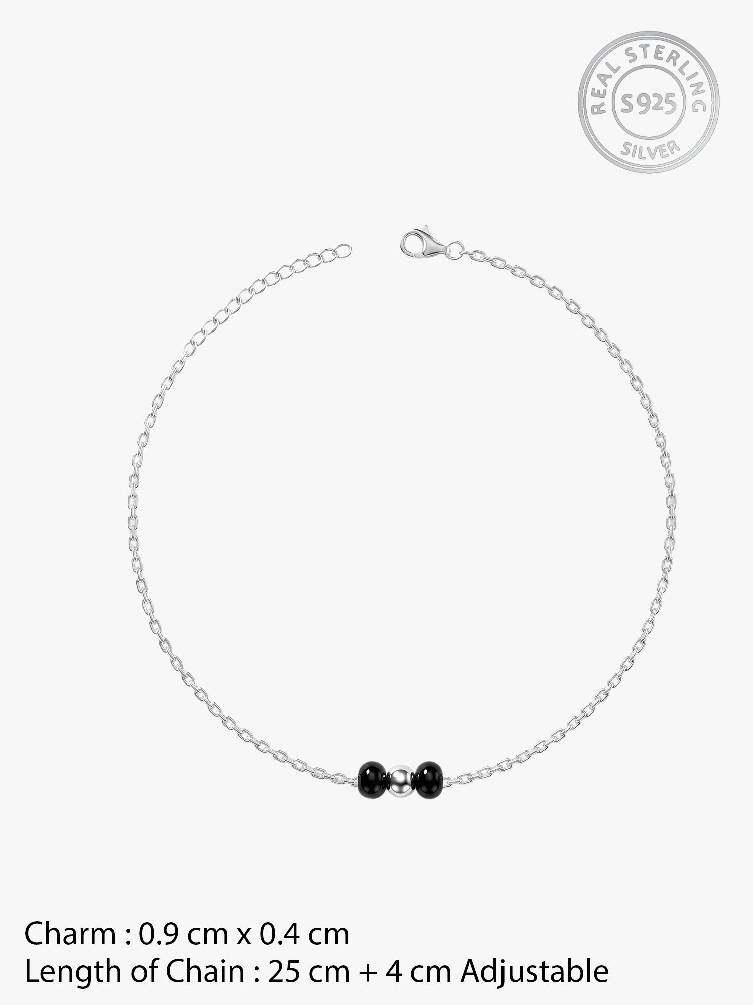Silver Minimal Black Beads Anklet