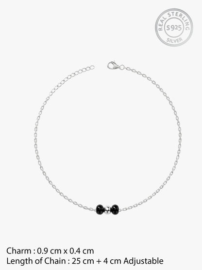 Silver Minimal Black Beads Anklet