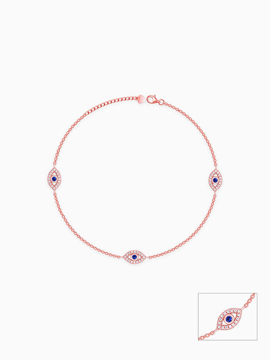 Rose Gold Evil Eye Trio Anklet