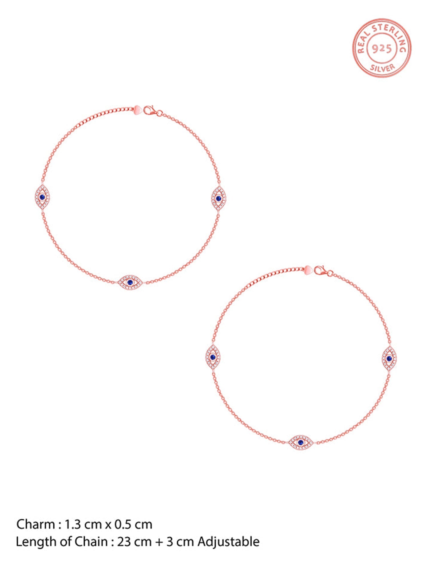 Rose Gold Evil Eye Trio Anklet