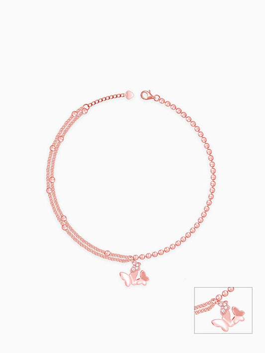 Rose Gold Butterfly Flutter Layered Anklet