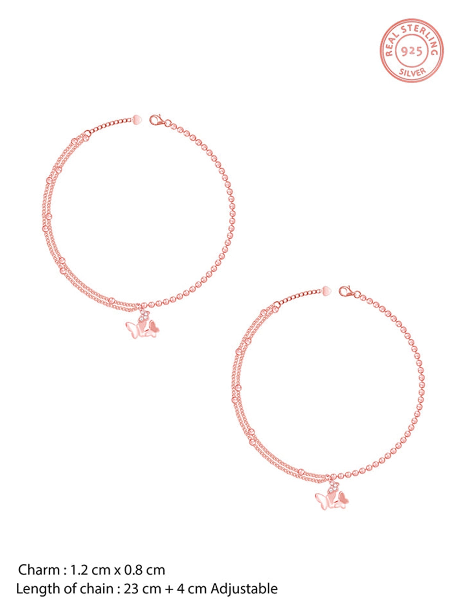 Rose Gold Butterfly Flutter Layered Anklet