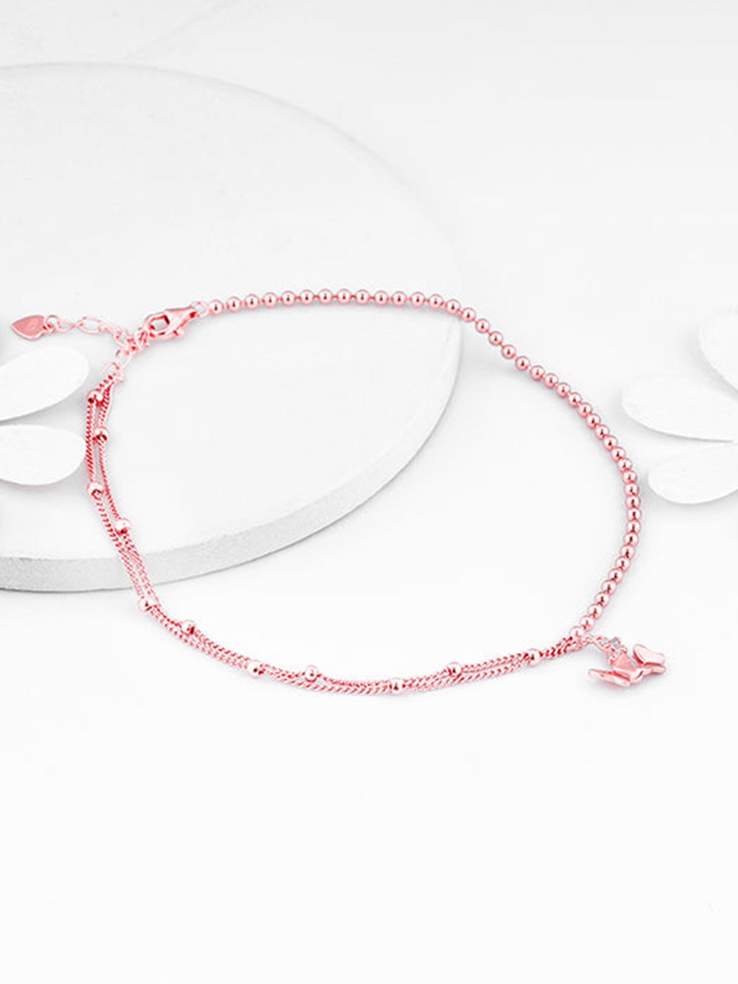Rose Gold Butterfly Flutter Layered Anklet