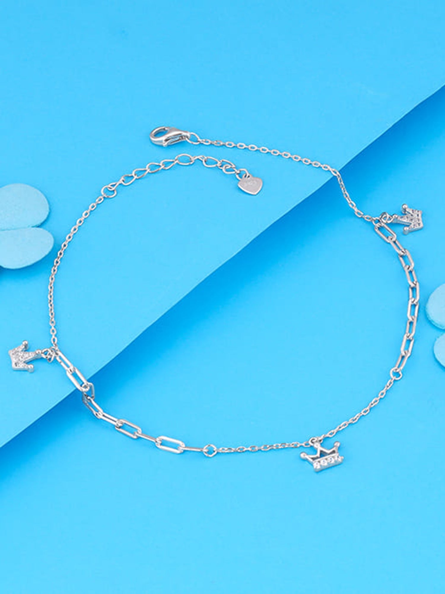 Silver Crown Charm Anklet