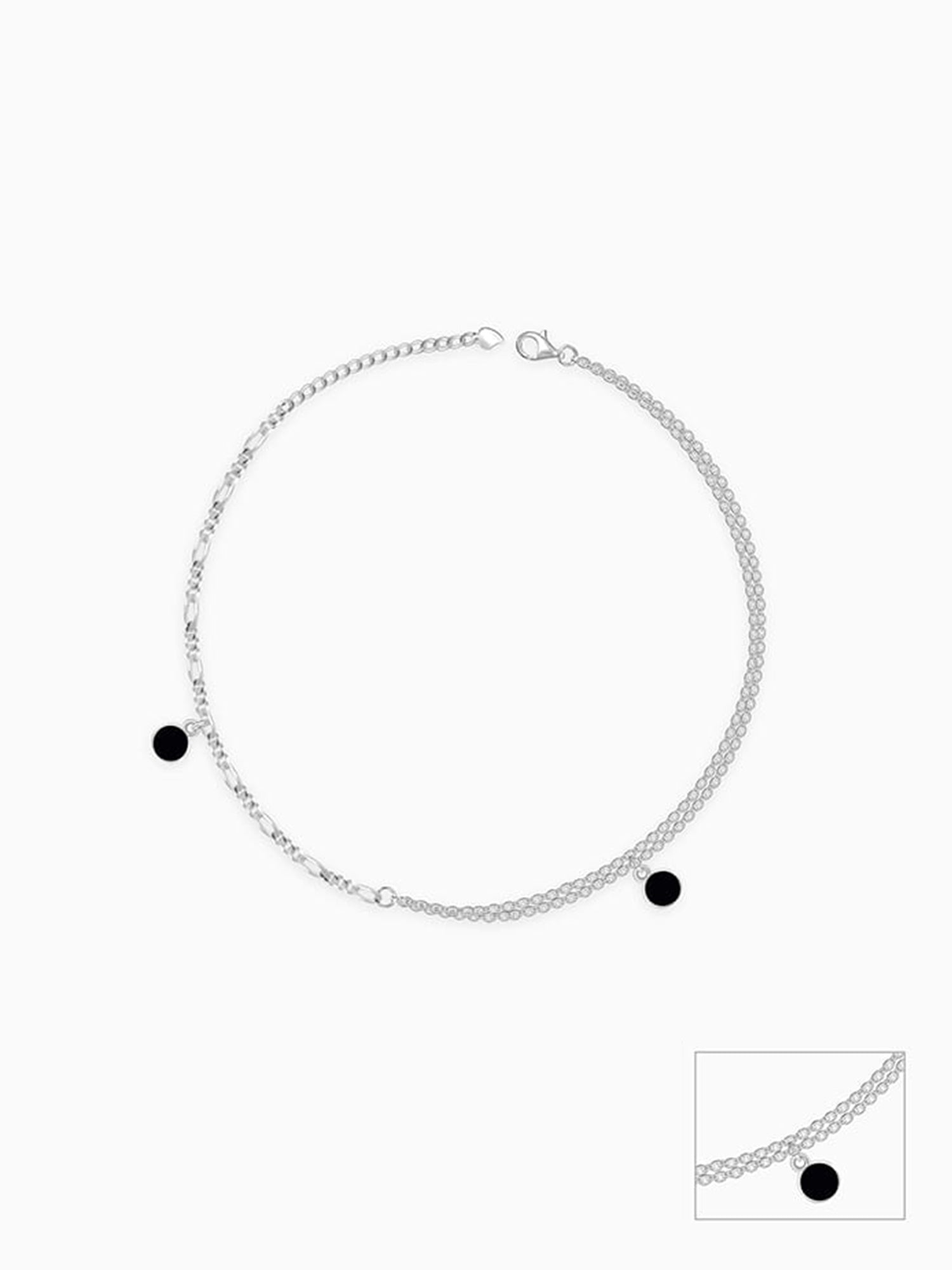 Silver Dangling Black Stone Anklet