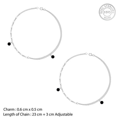 Silver Dangling Black Stone Anklet