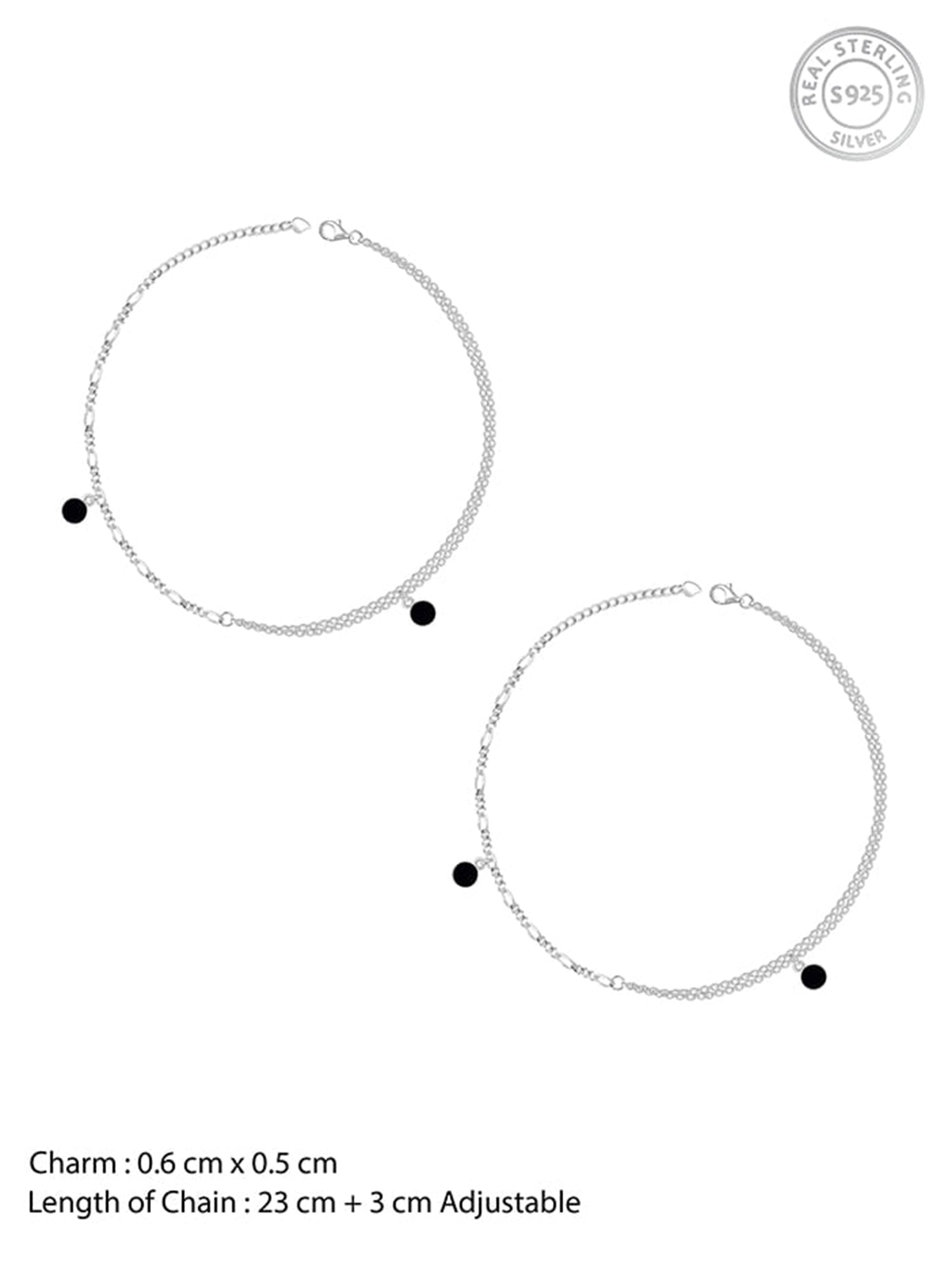 Silver Dangling Black Stone Anklet