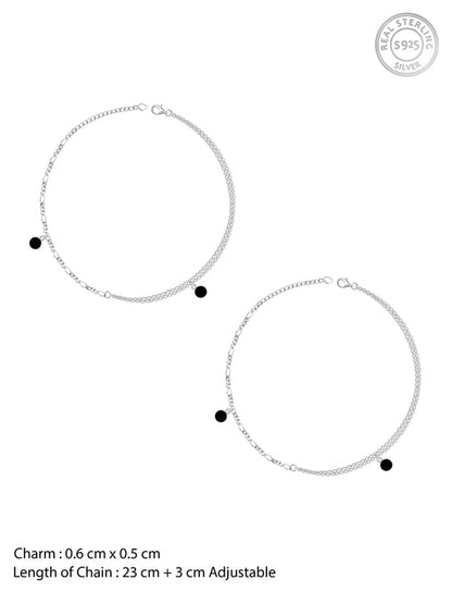 Silver Dangling Black Stone Anklet
