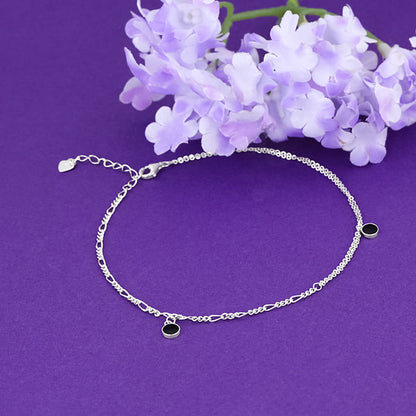 Silver Dangling Black Stone Anklet
