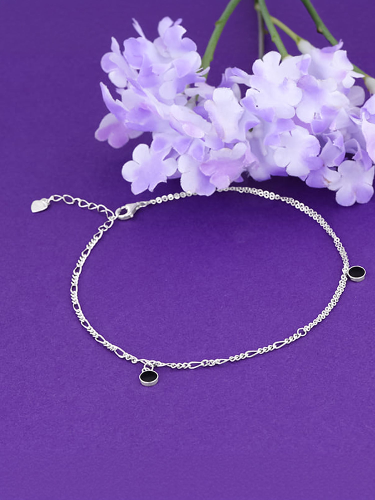 Silver Dangling Black Stone Anklet