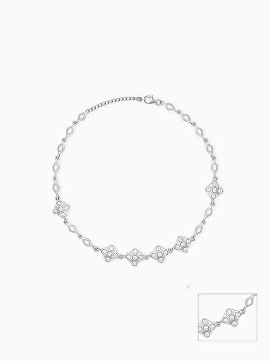 Silver Zircon Studded Square Anklet