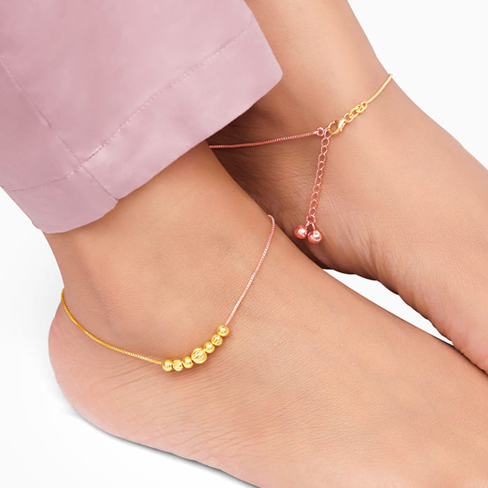 Rose Gold And Golden Classic Beaded Anklet