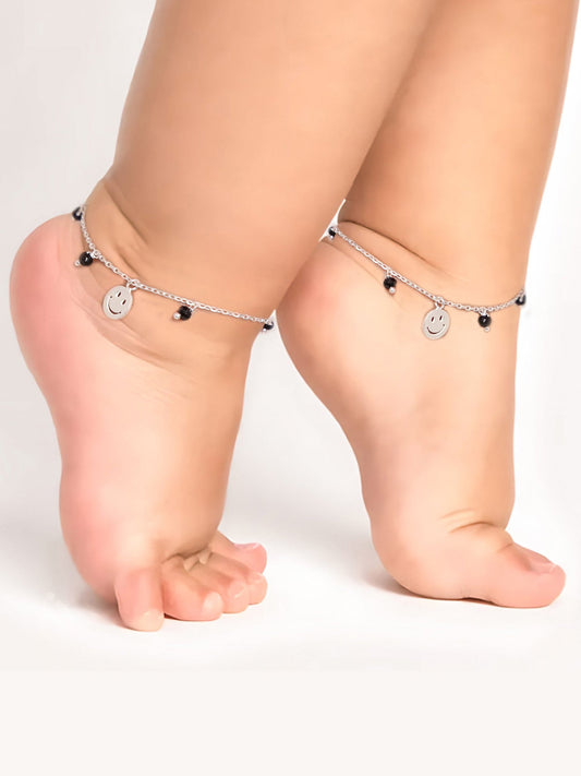 Silver Smiling Face Kids Anklet (1-3 yrs)