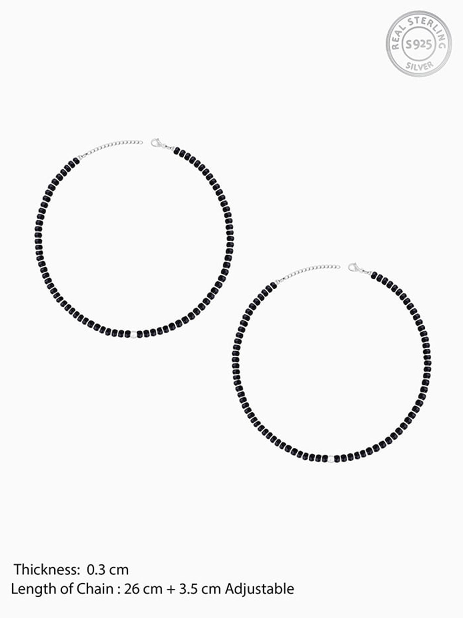 Silver Soul Spirit Black Bead Anklet