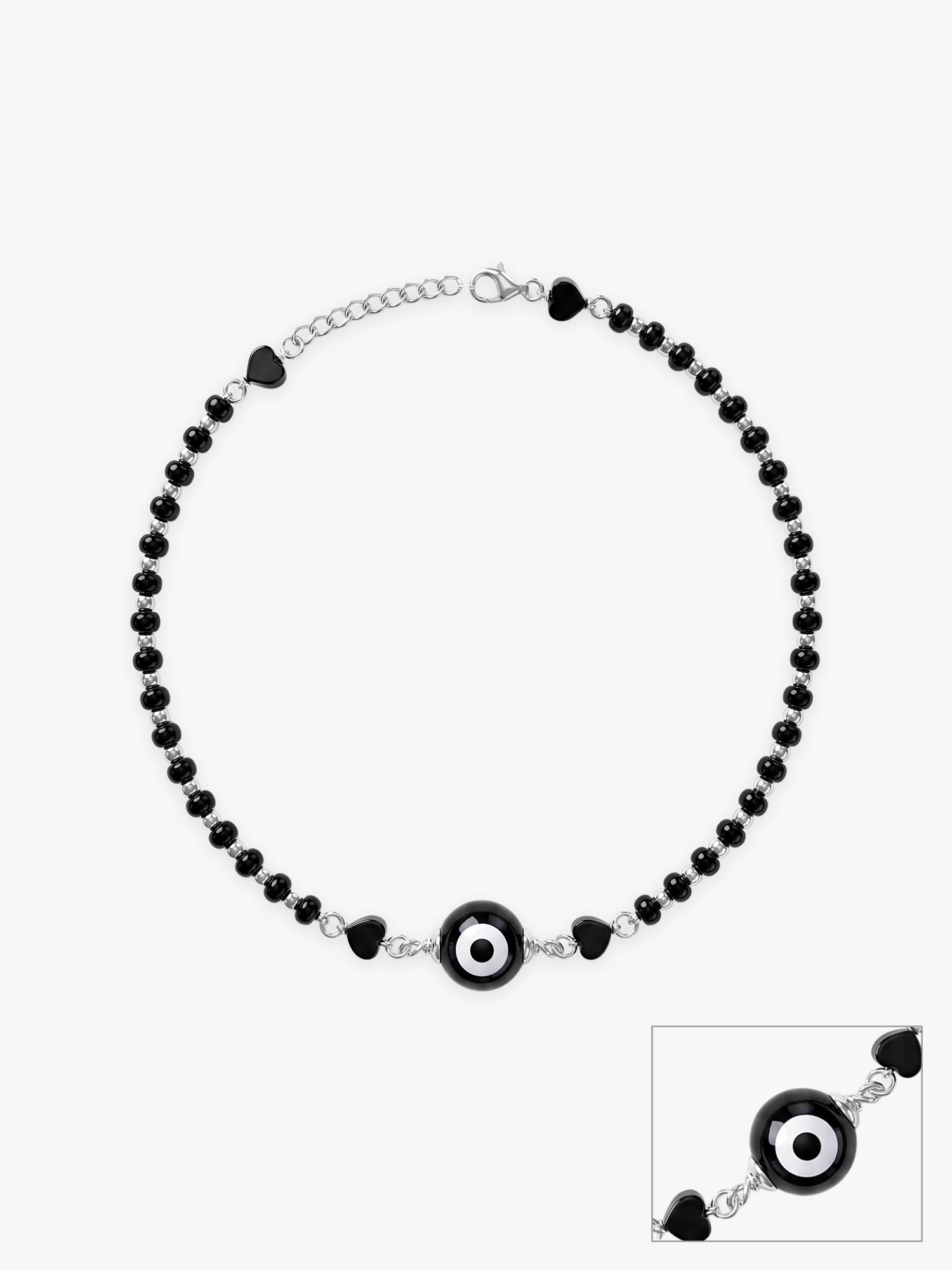 Silver Black Evil Eye Anklet