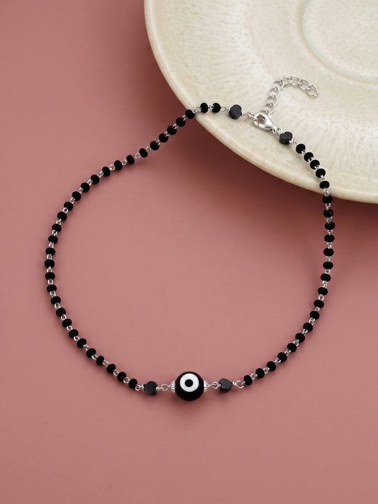 Silver Black Evil Eye Anklet
