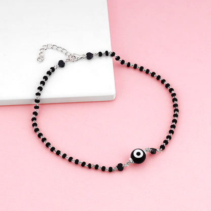 Silver Black Evil Eye Anklet