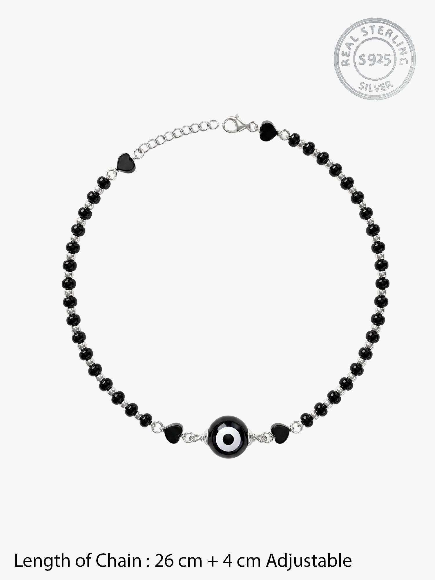 Silver Black Evil Eye Anklet