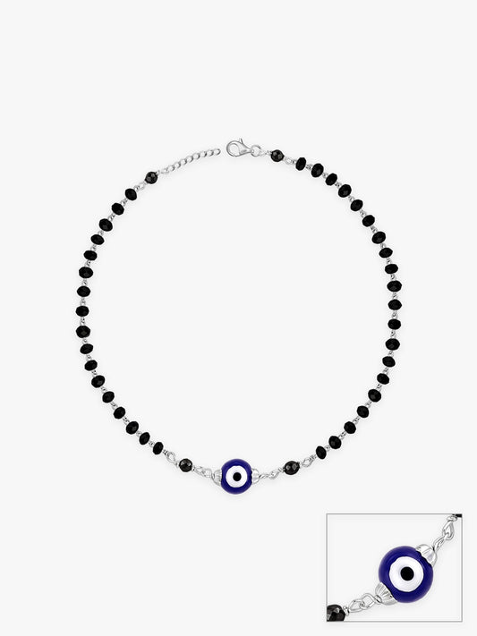 Silver Evil Eye Beaded Anklet