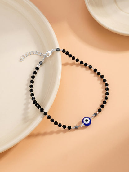 Silver Evil Eye Beaded Anklet