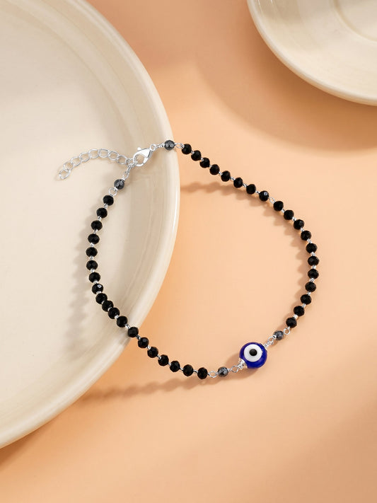 Silver Evil Eye Beaded Anklet