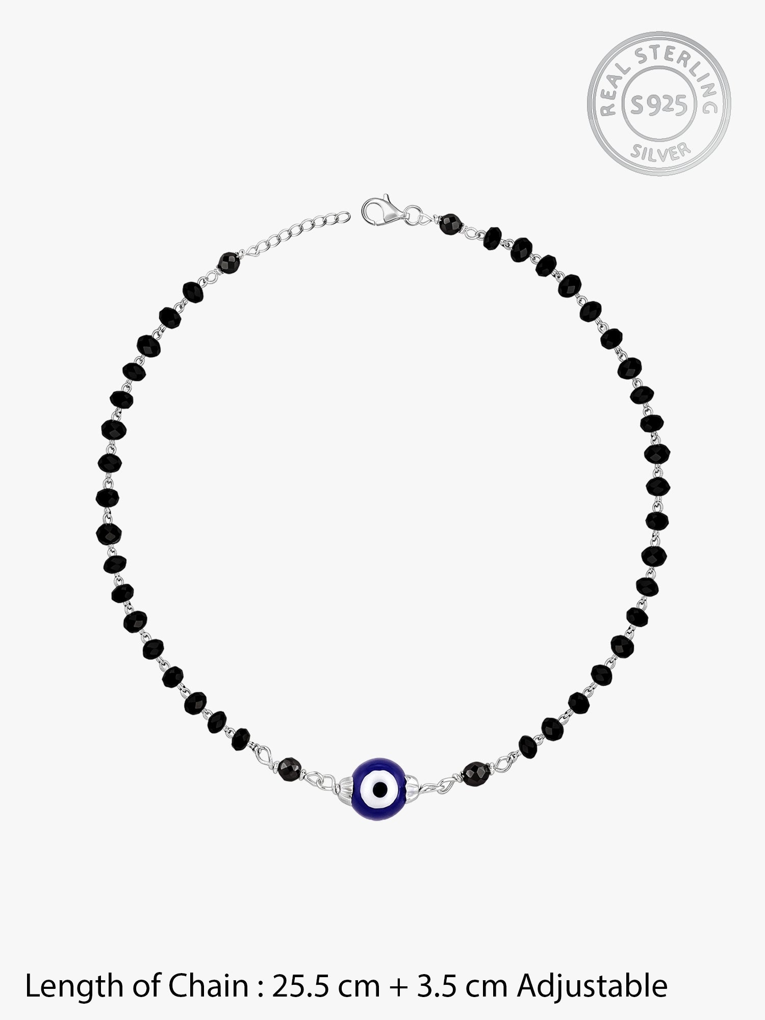 Silver Evil Eye Beaded Anklet
