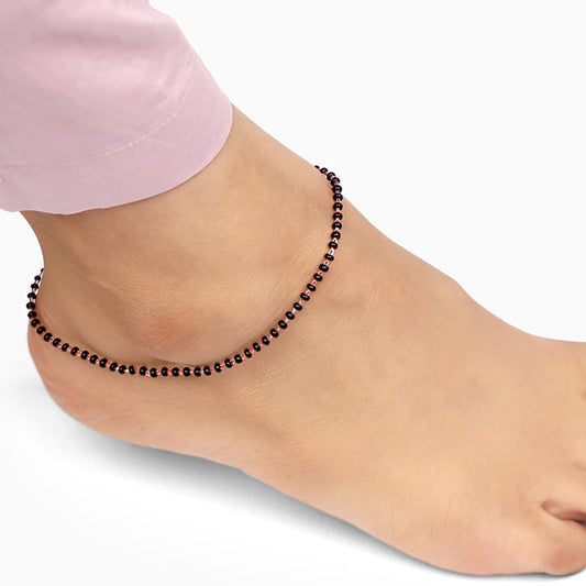 Rose Gold Classic Black Bead Anklet