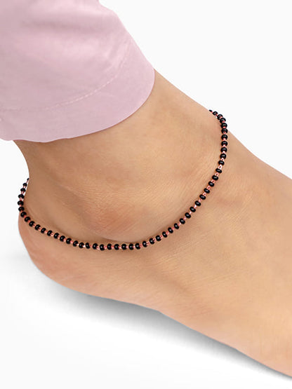Rose Gold Classic Black Bead Anklet