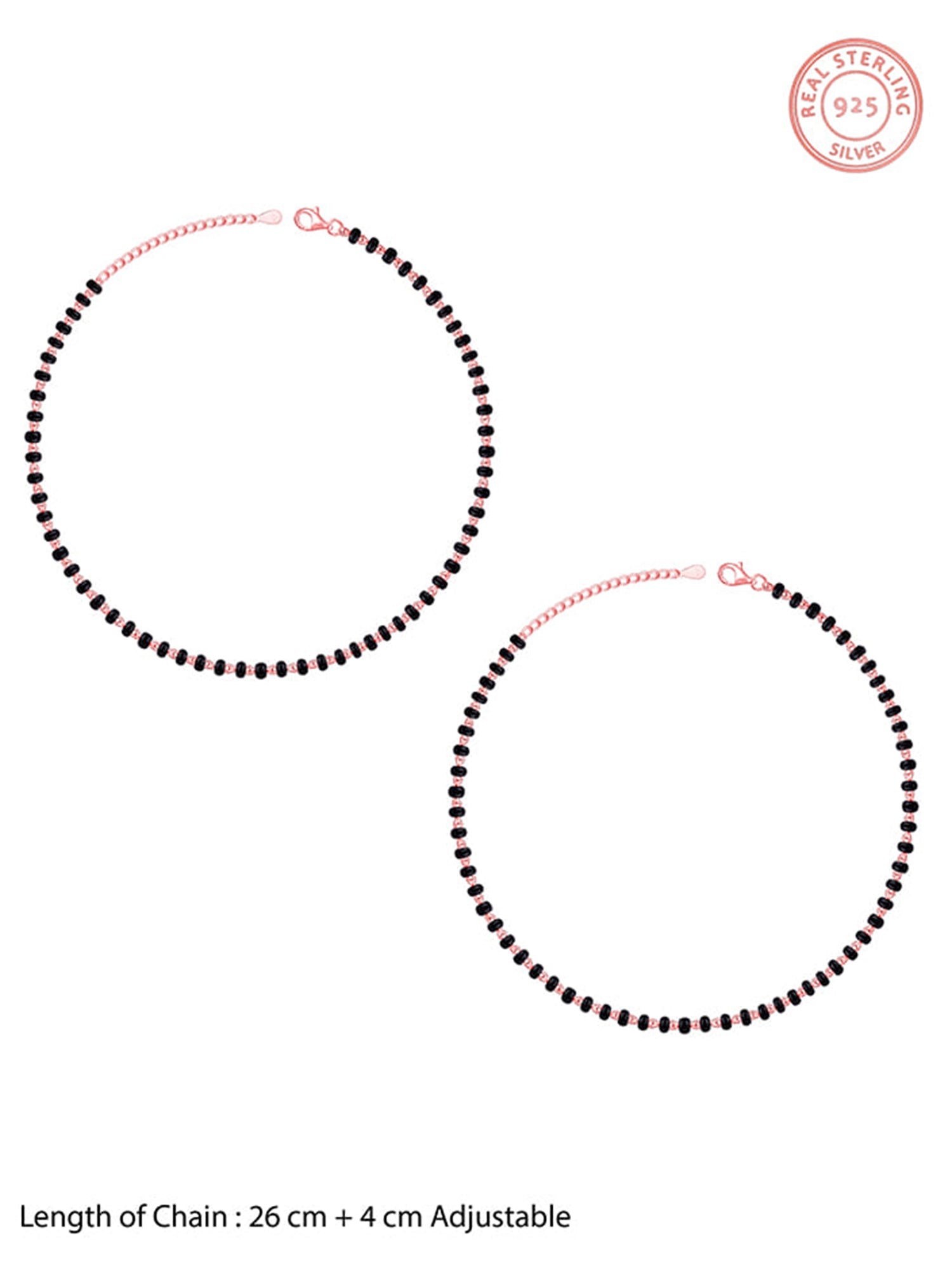 Rose Gold Classic Black Bead Anklet