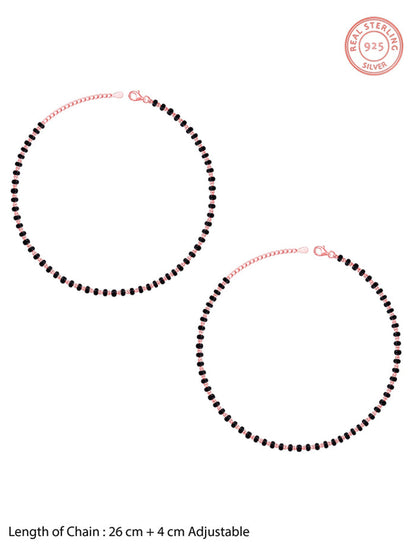 Rose Gold Classic Black Bead Anklet