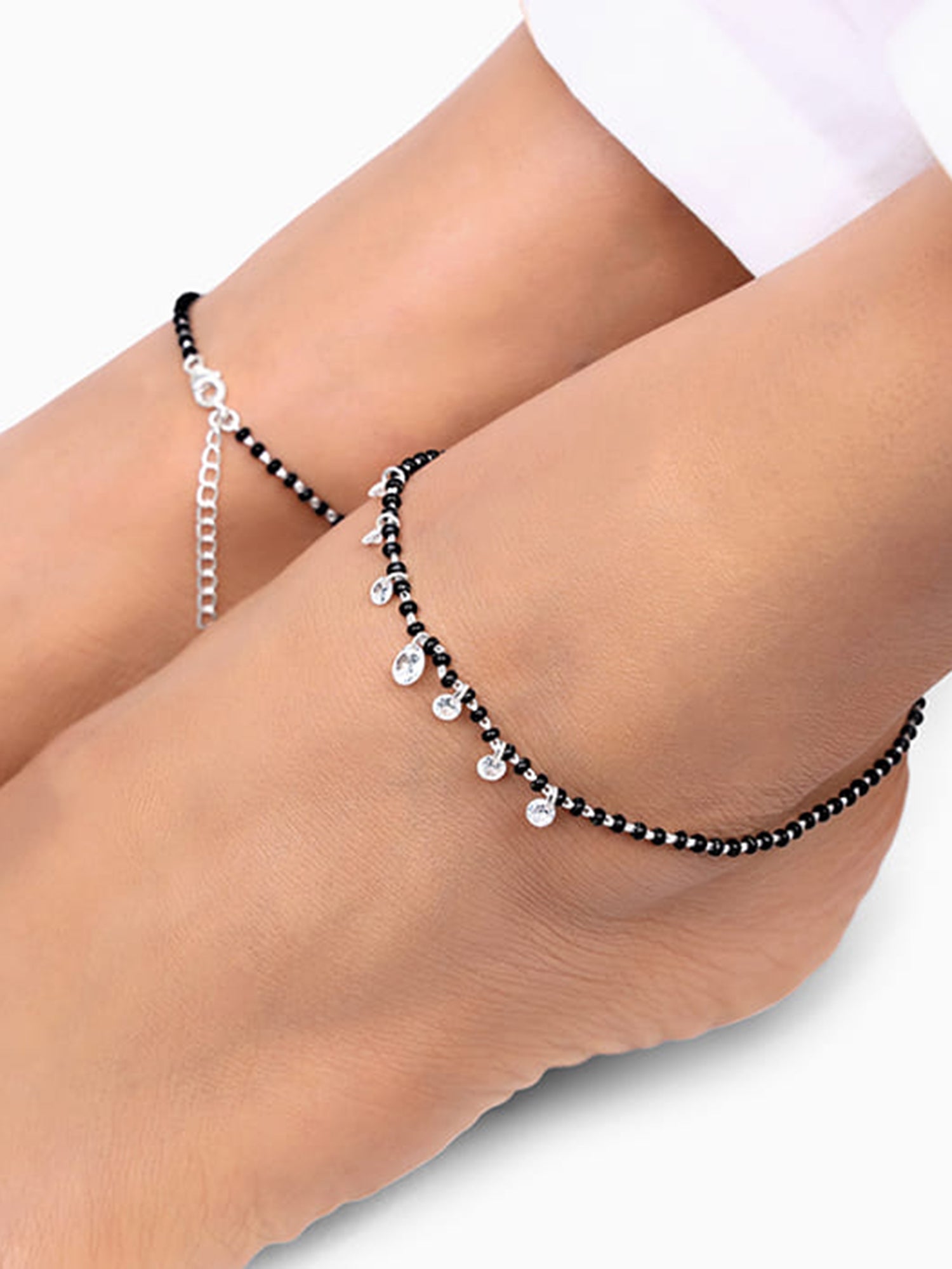 Silver Crystal Charm Anklet