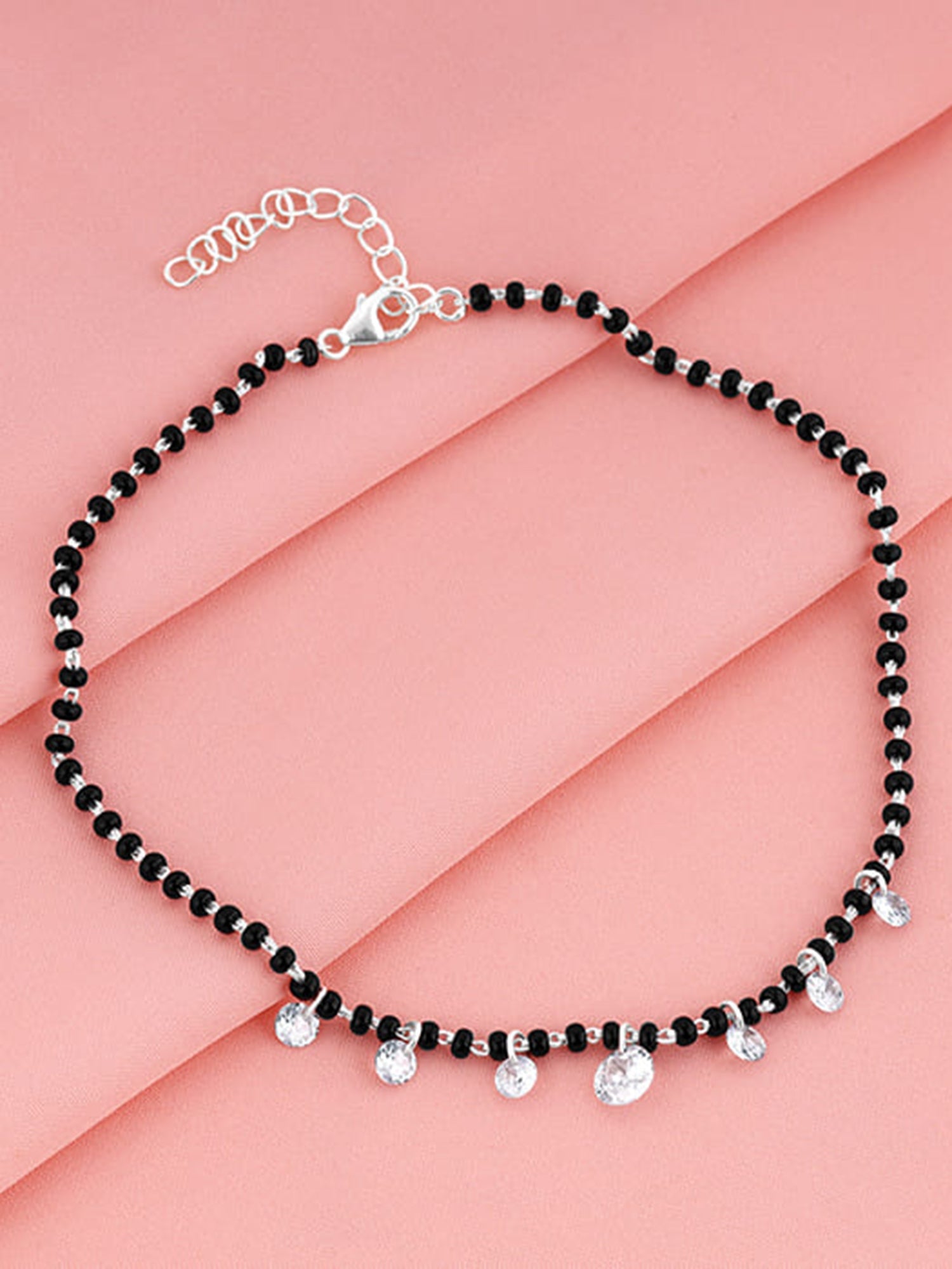 Silver Crystal Charm Anklet