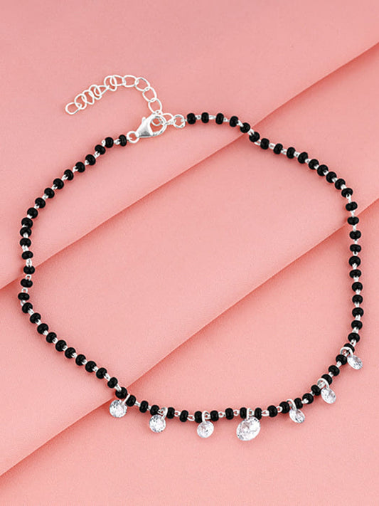 Silver Crystal Charm Anklet