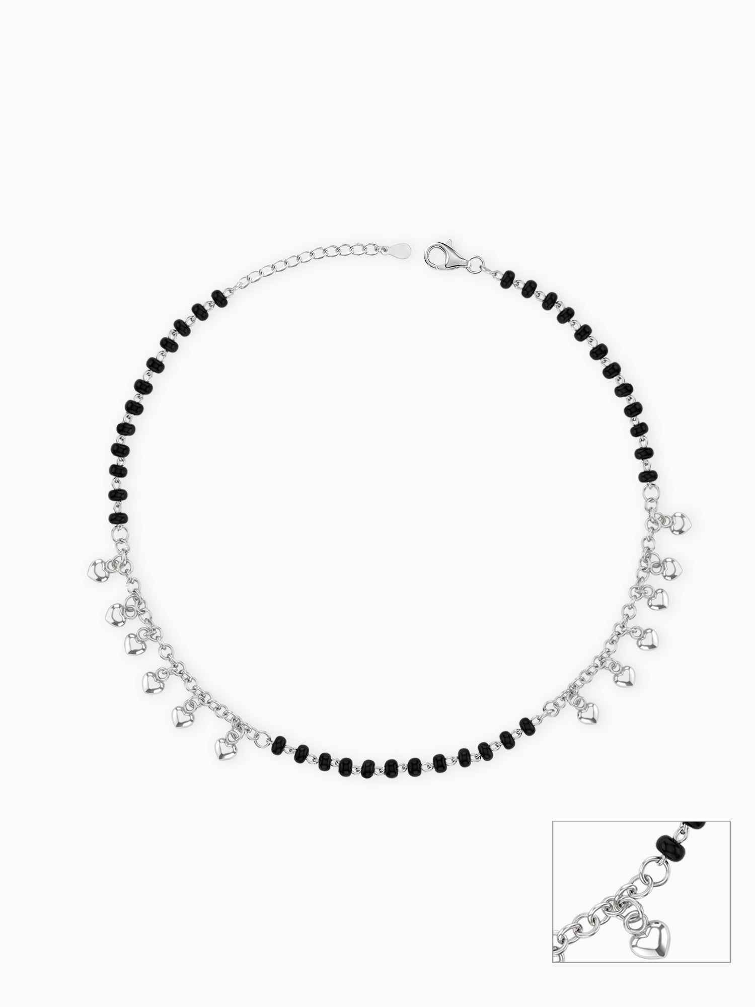 Silver Hearts & Black Beads Anklet