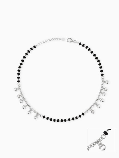 Silver Hearts & Black Beads Anklet