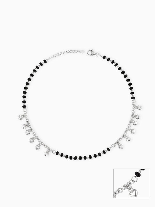 Silver Hearts & Black Beads Anklet
