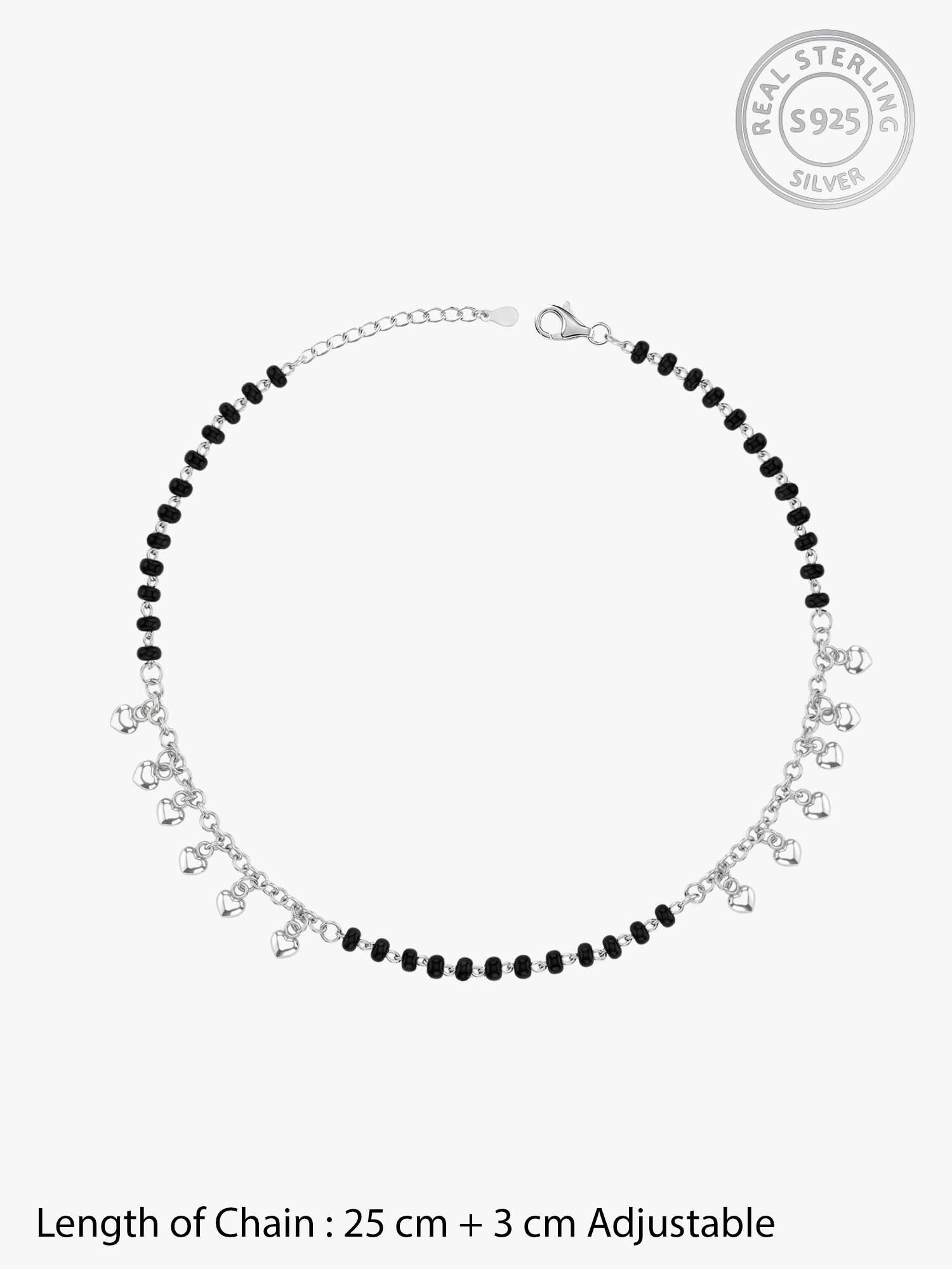 Silver Hearts & Black Beads Anklet