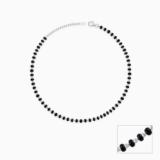 Silver Swaying Shadows Black Beads Anklet